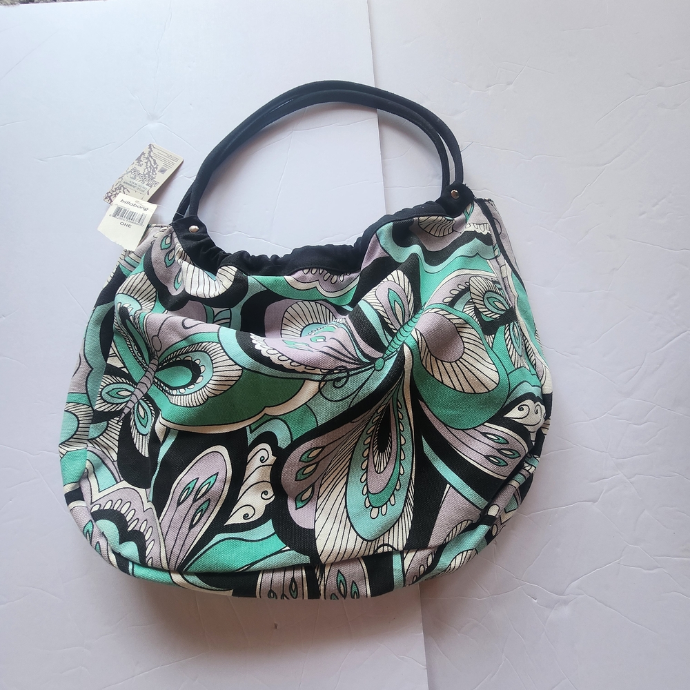 Billabong Black and Green Tote Bag Artistic Design